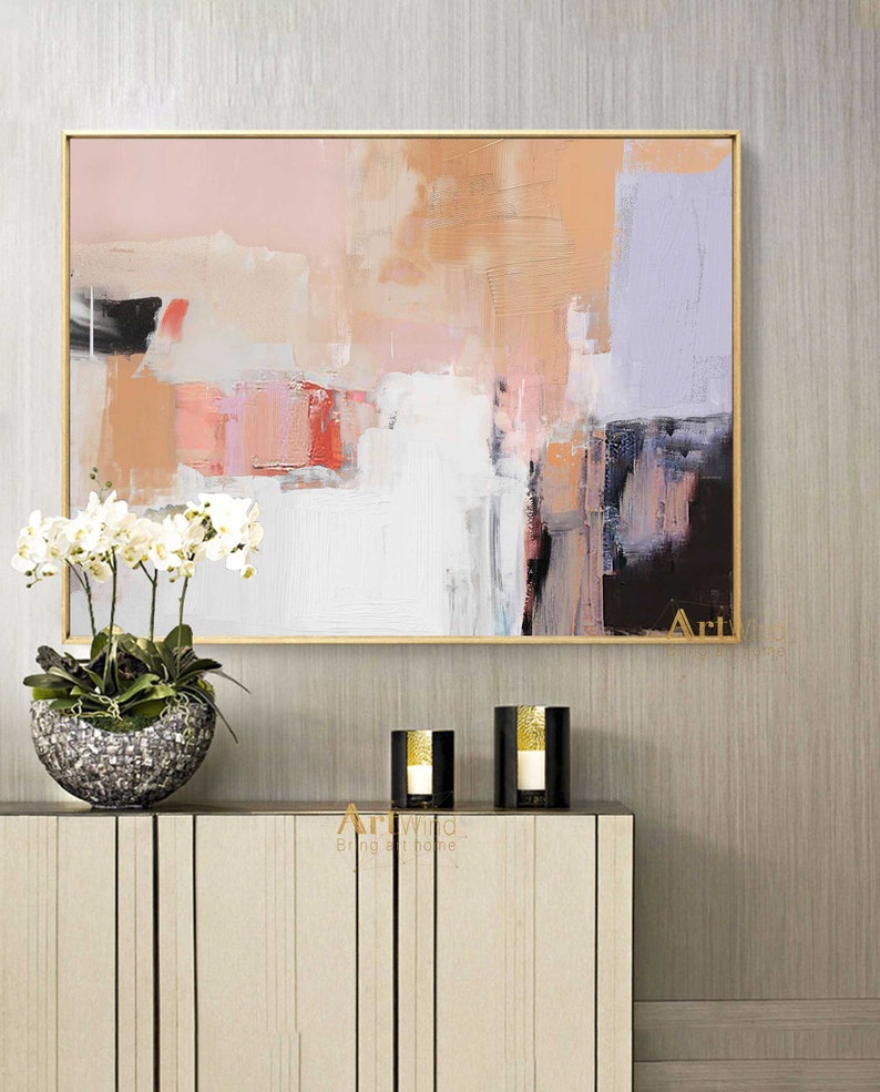 Large Abstract Acrylic Painting Pink And White Canvas Art Orange Abstract Painting Black And Blue Wall Art Bright Painting Colorful Wall Art image 3