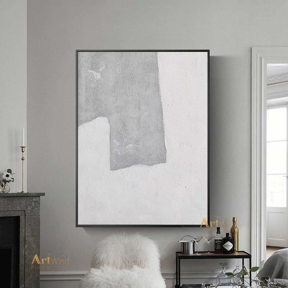 Large White Abstract Painting Grey and White Painting Original Etsy