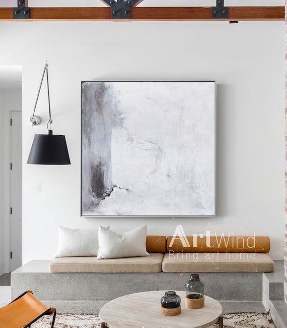 Arte Abstracto Original De La Lona Arte De La Pared Gris Etsy