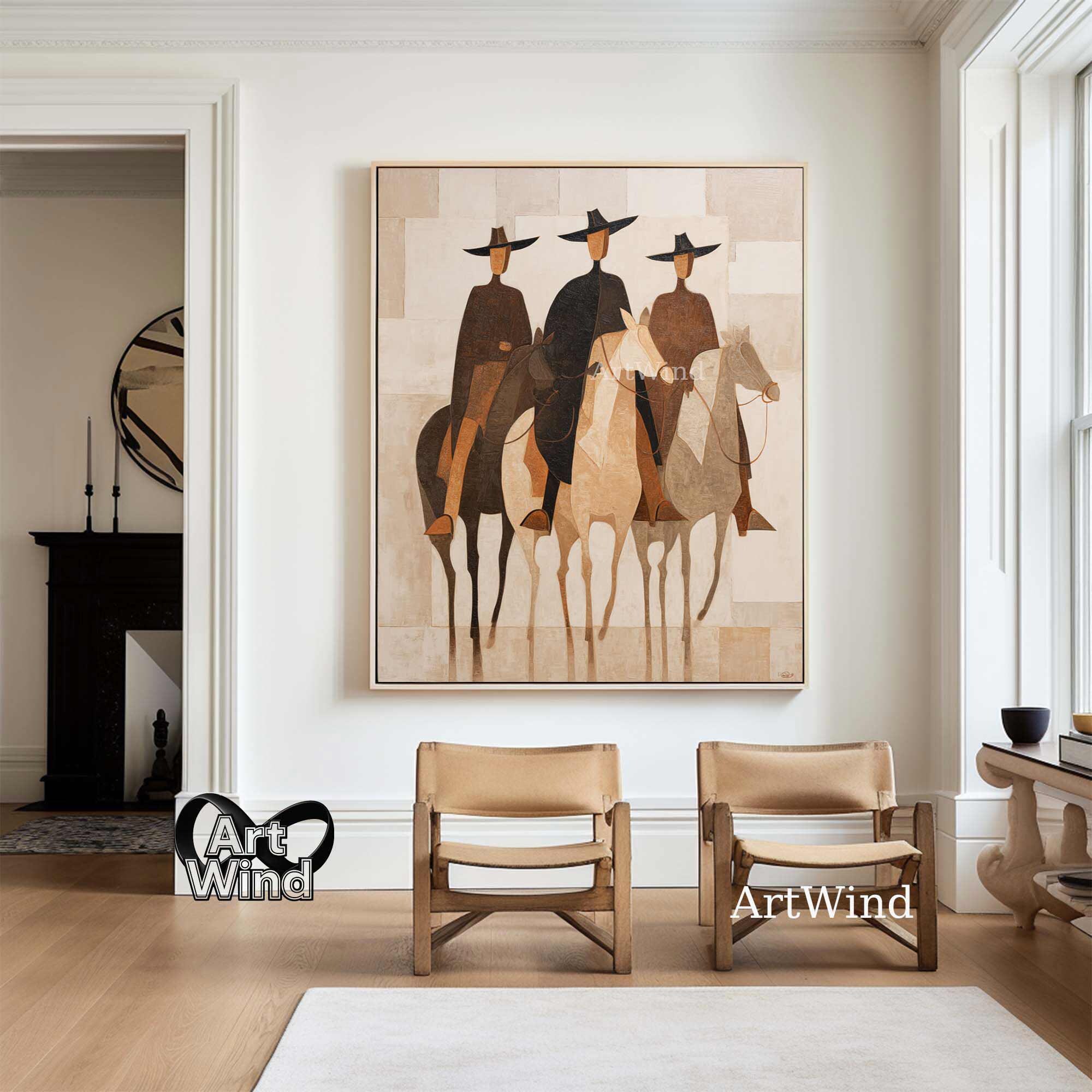 Original Western Cowboy Oil Painting Large Abstract Horse Figurative ...