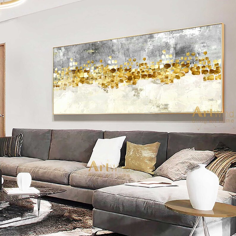 Gold Leaf Painting Grey Minimalist Art White Abstract Painting Gray And Gold Art Handmade Painting Contemporary Art Modern Acrylic Painting image 4