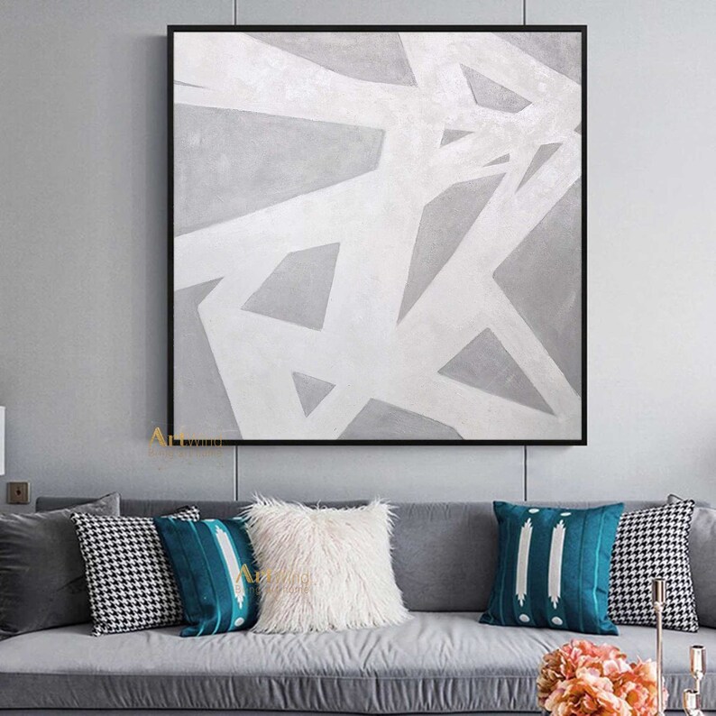 Large Gray Abstract Painting White Minimalist Painting Modern Etsy