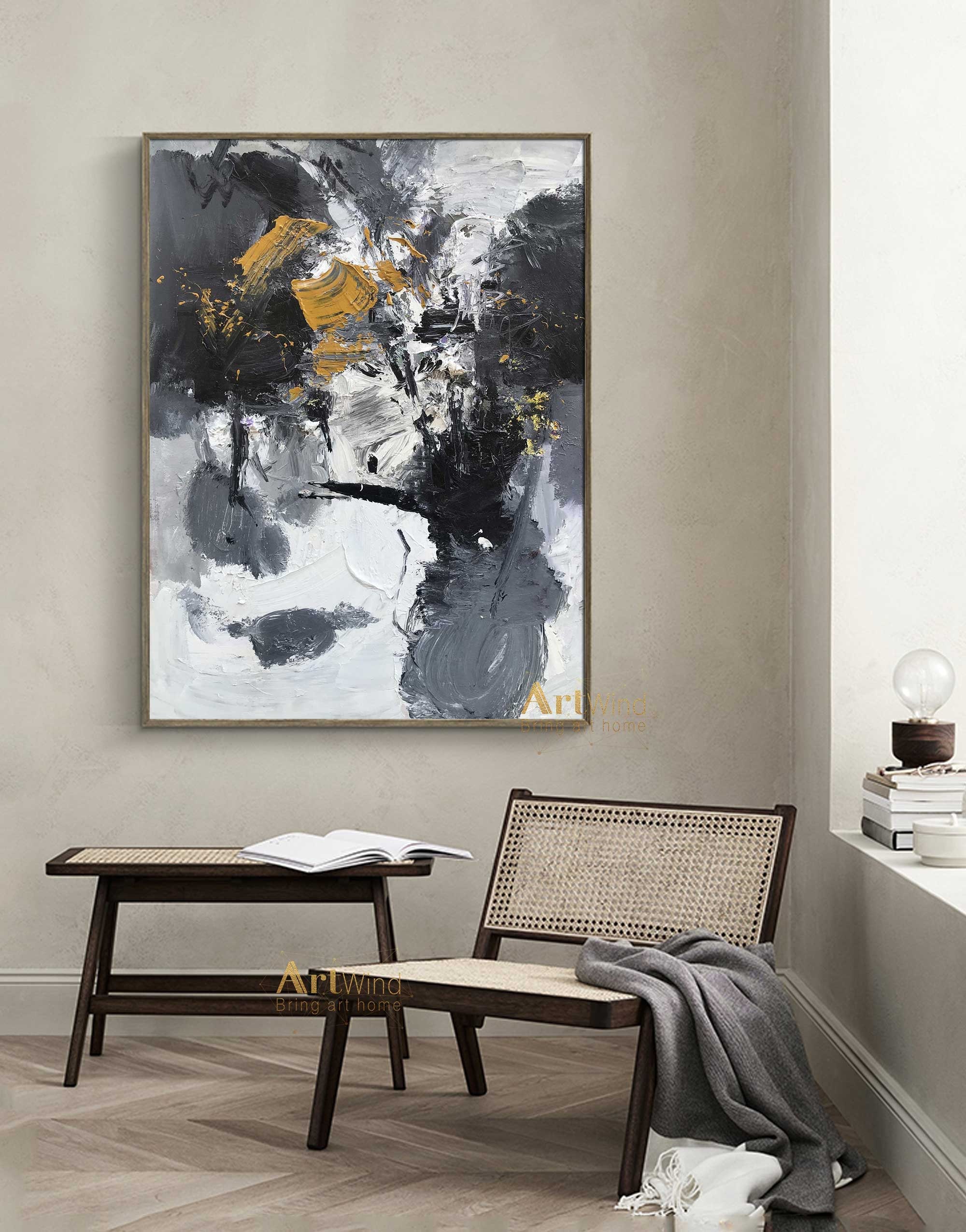 white and black Abstract split - Abstract Canvas Wall Art