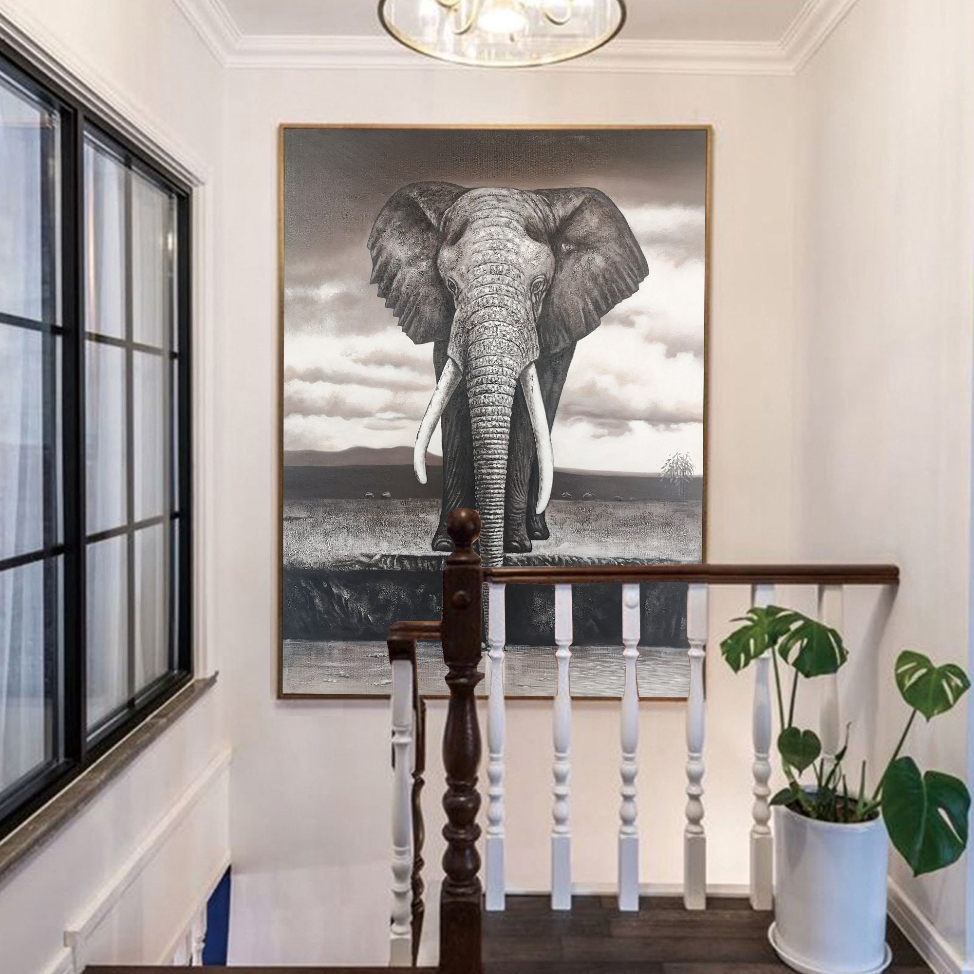 Elephant Painting On Canvas Elephant Wall Art Large Abstract Etsy