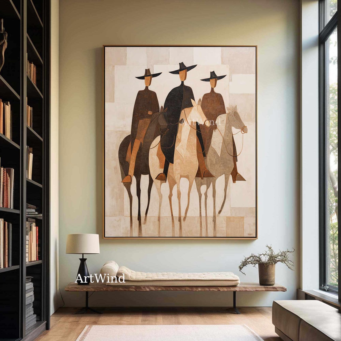 Western Abstract Patterns Original Western Cowboy Oil Painting Large Abstract Horse Figurative ...
