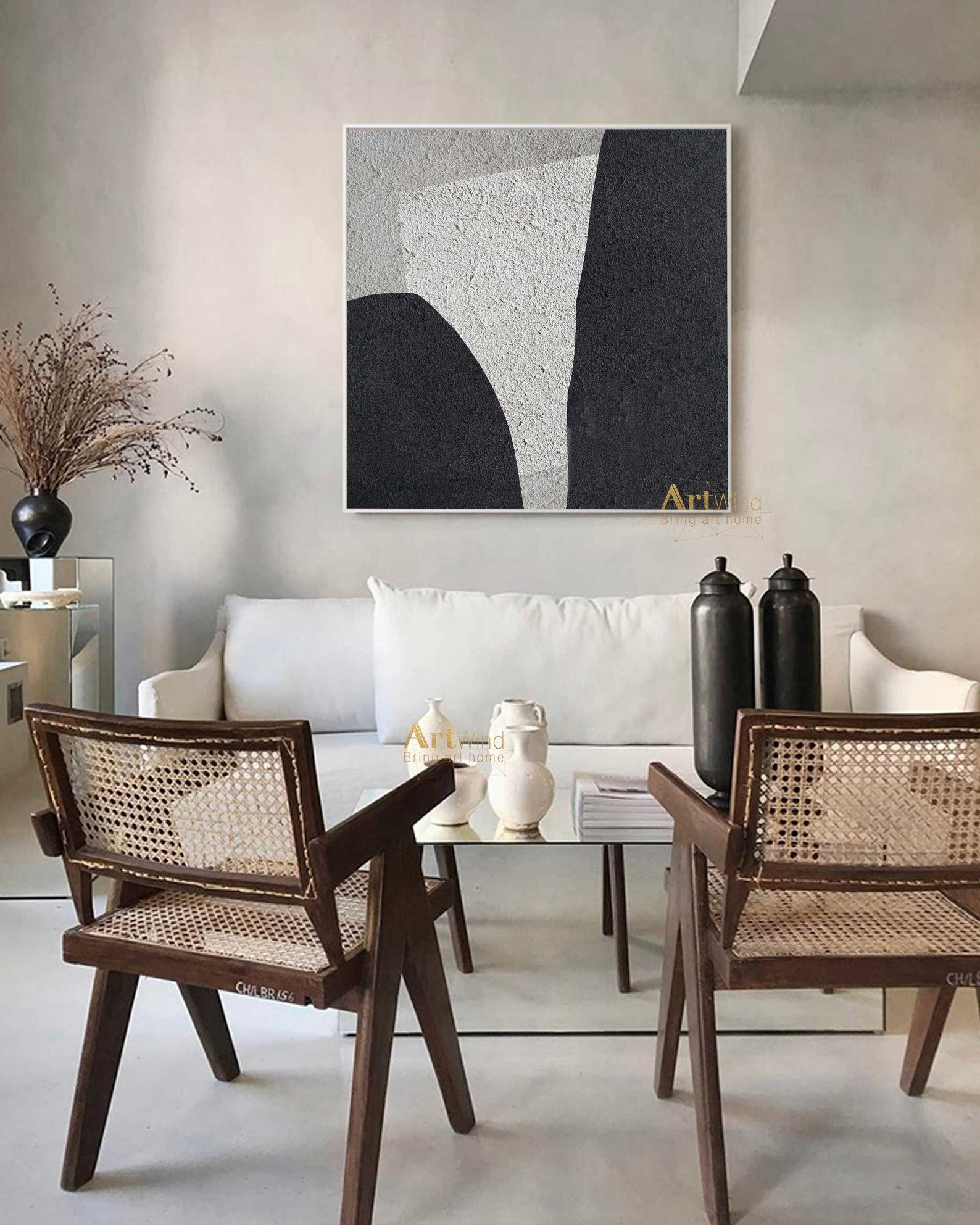 Oversized Grey Minimalist Canvas Art Big Abstract Painting Etsy