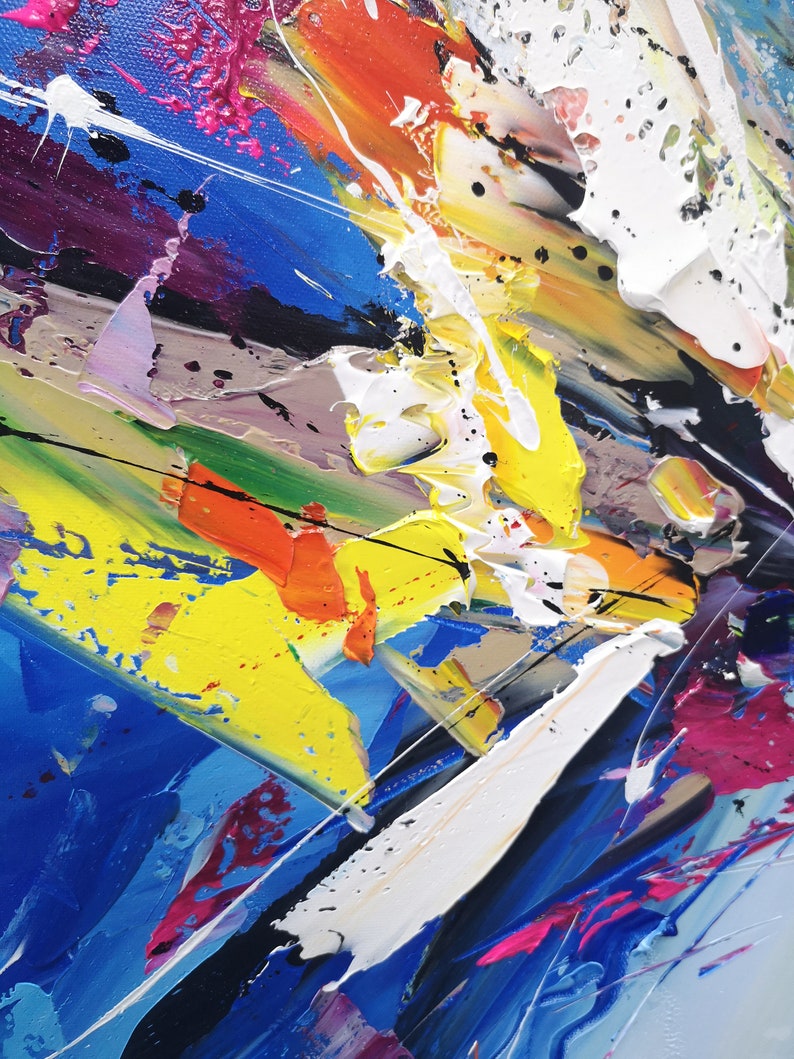 Dark Blue Abstract Canvas Art Modern Wall Art Bright Painting Etsy