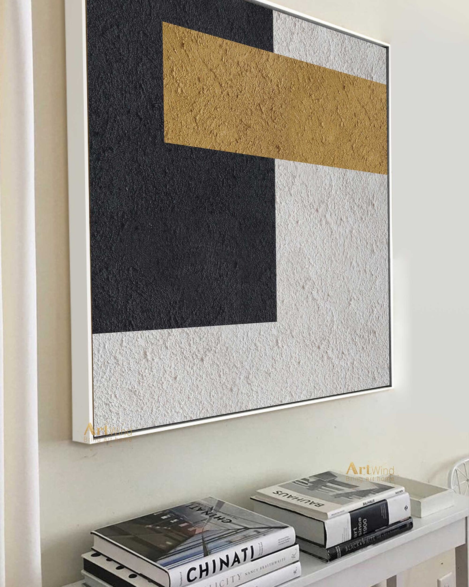 Large White and Black Canvas Art Gold Modern Wall Art Gold Etsy