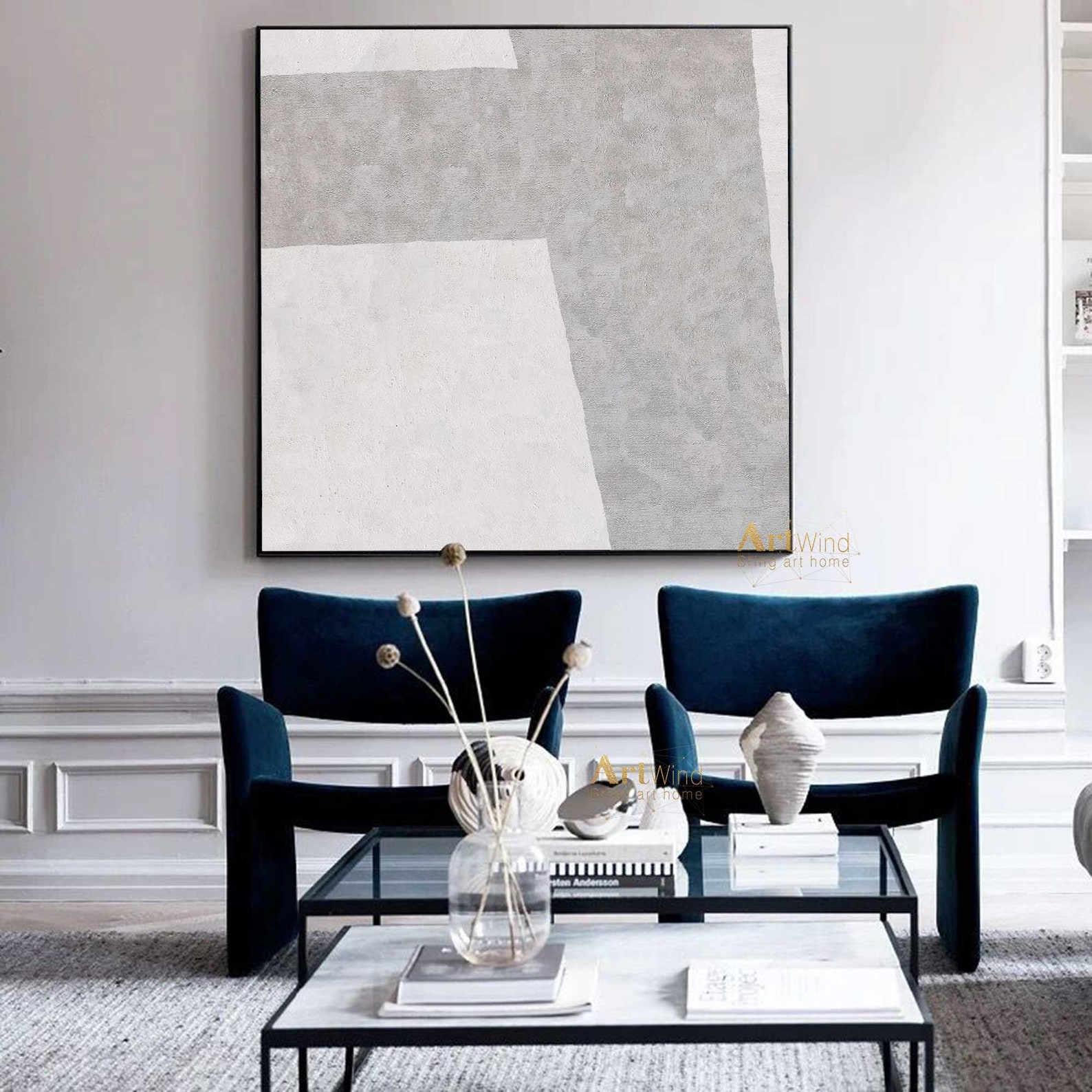 Large Grey Abstract Painting Modern Wall Art Home Decor | Etsy