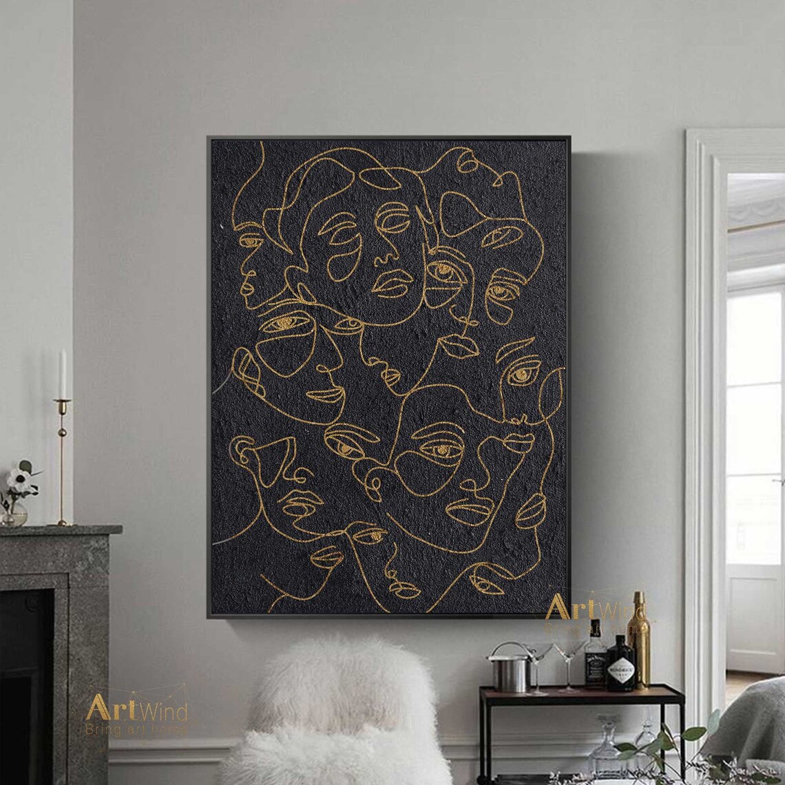 Large Black and Gold Painting Modern Decor Figure Art Black Etsy