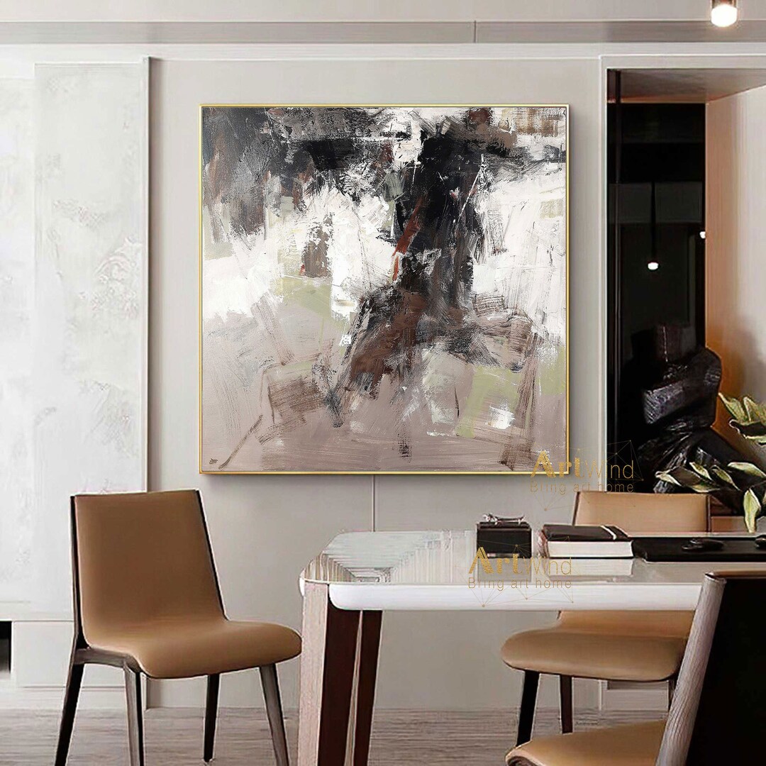 Big Abstract Canvas Art Large White and Black Wall Art Black Etsy