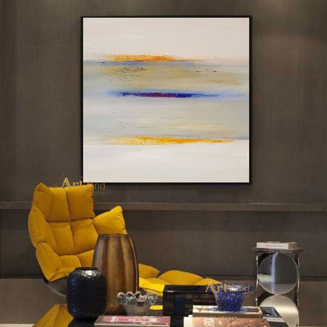 Large Yellow Abstract Painting on Canvas Beige Minimalist Etsy