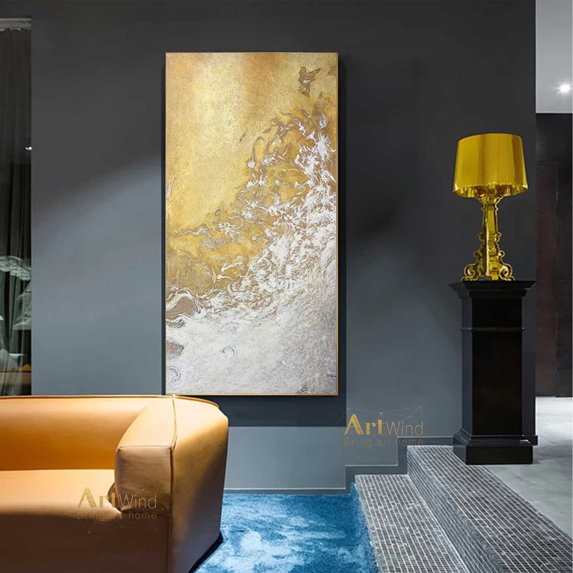 Large White and Gold Abstract Painting on Canvas Cloud Etsy