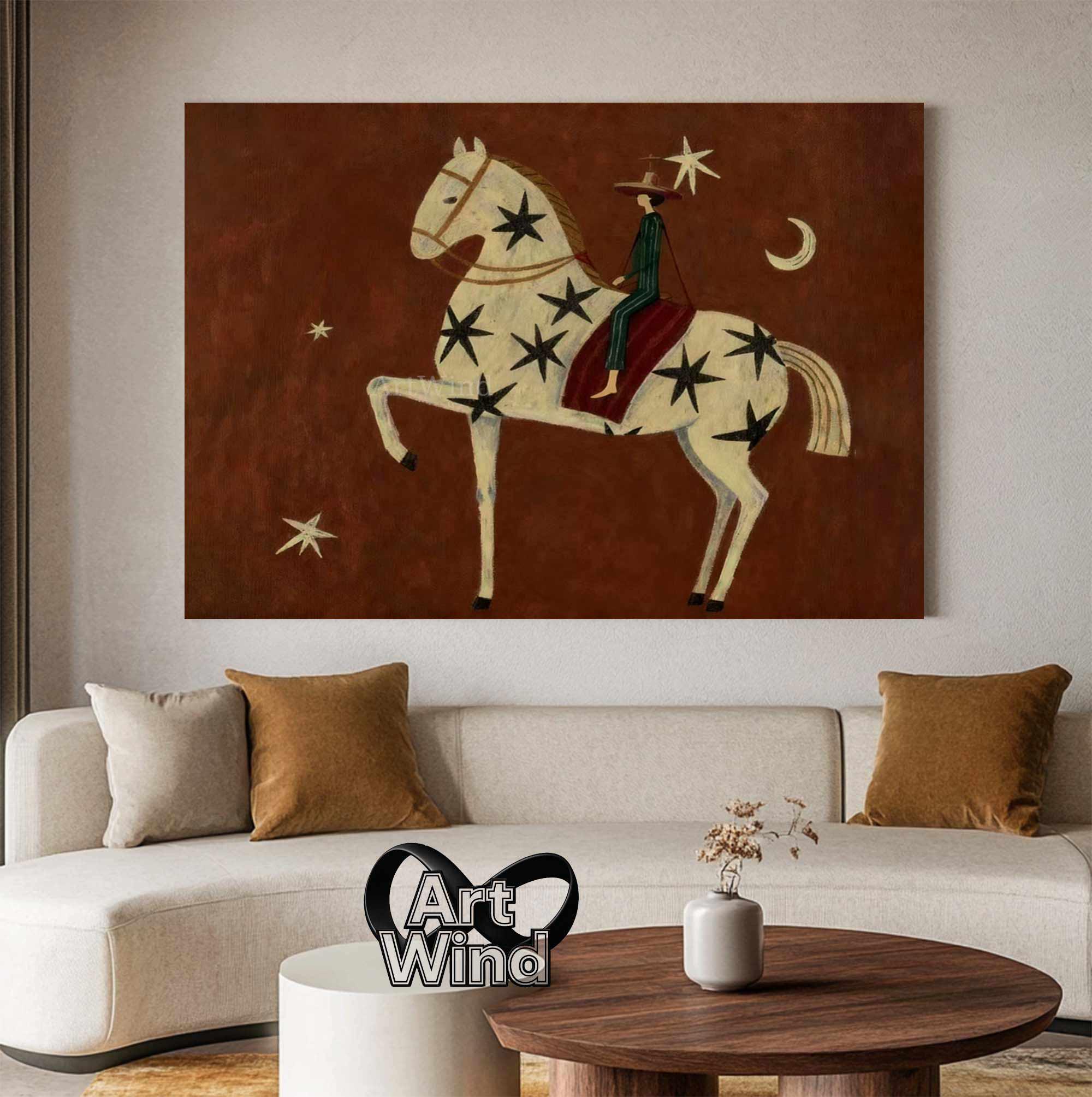 Modern Abstract Horse Rider Painting Vintage Minimalist Figurative Wall ...
