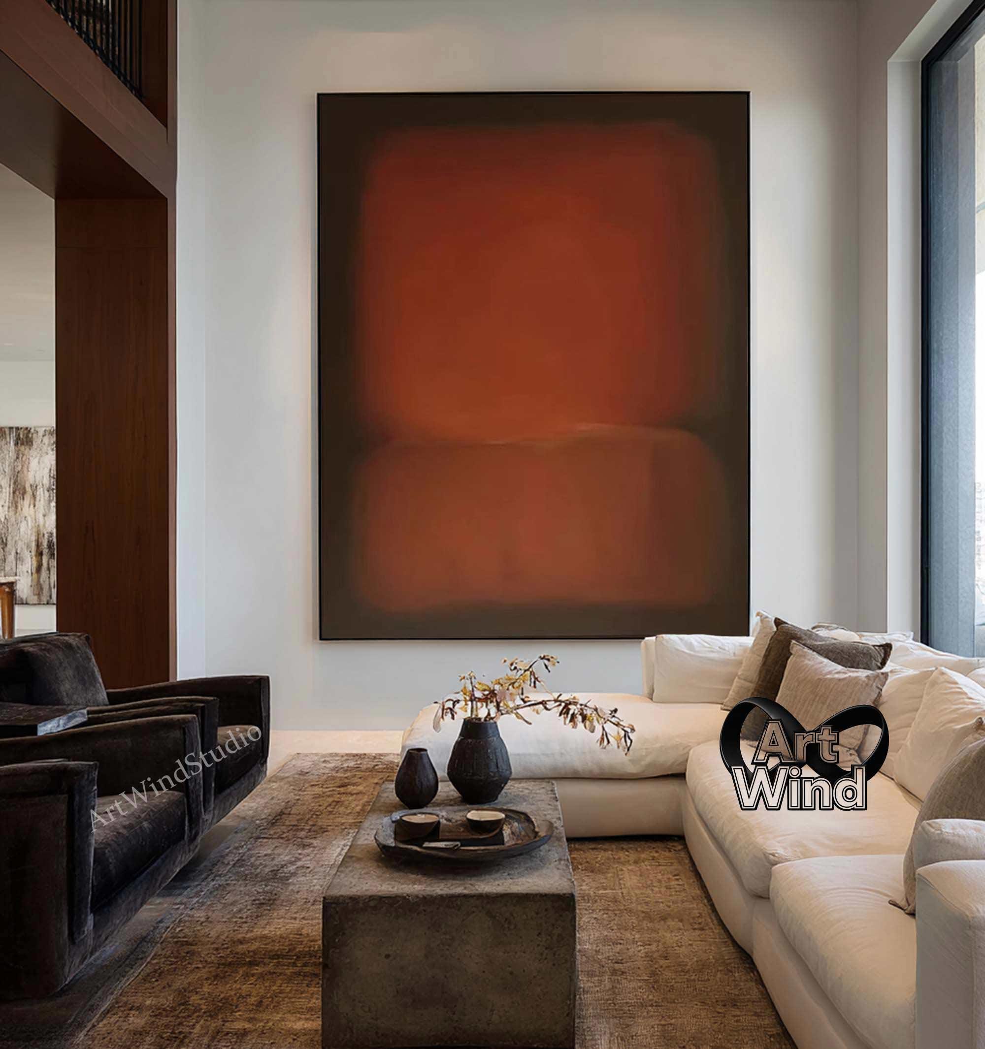 Large Rust Red Abstract Oil Painting Neutral Minimalist Textured Canvas ...