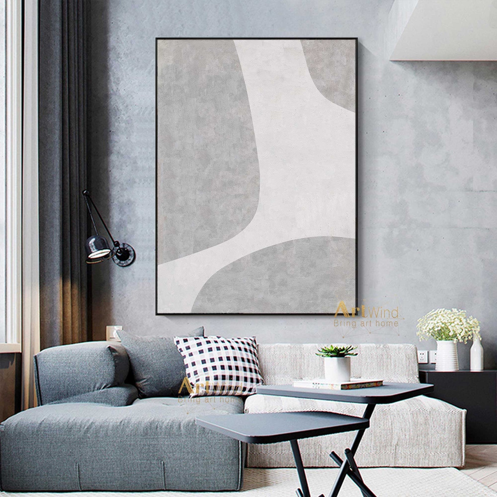 Large Minimalist Art Abstract Canvas Art Grey Painting Gray | Etsy