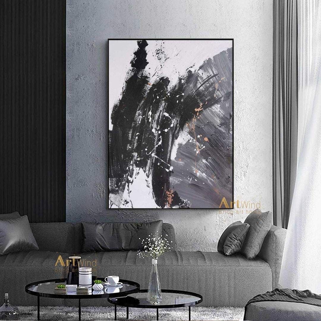 Grey Minimalist Painting Black and White Art Gray Abstract Painting ...