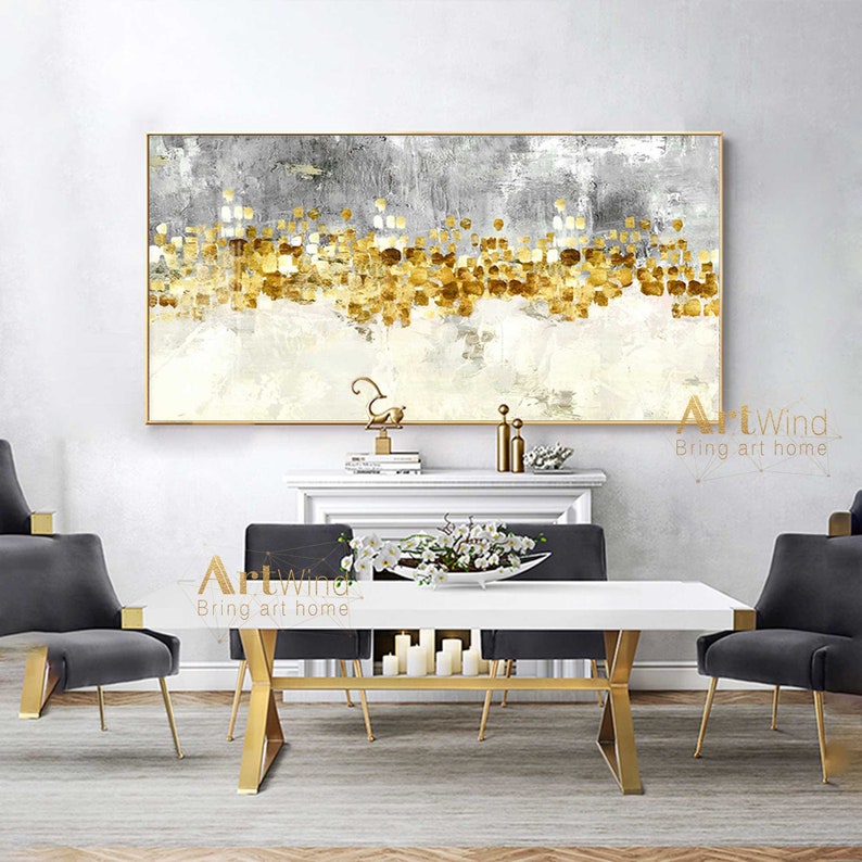 Gold Leaf Painting Grey Minimalist Art White Abstract Painting Gray And Gold Art Handmade Painting Contemporary Art Modern Acrylic Painting image 6