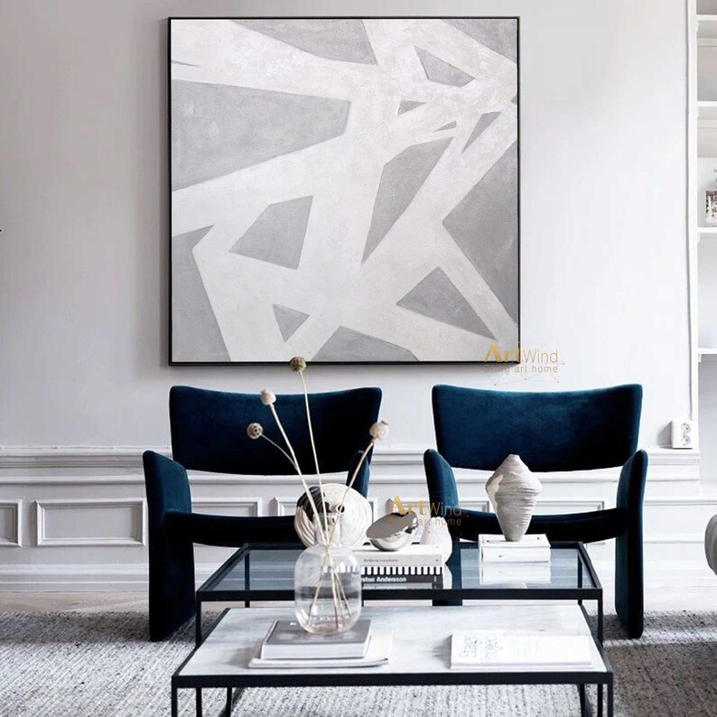 Large Gray Abstract Painting White Minimalist Painting Modern Etsy