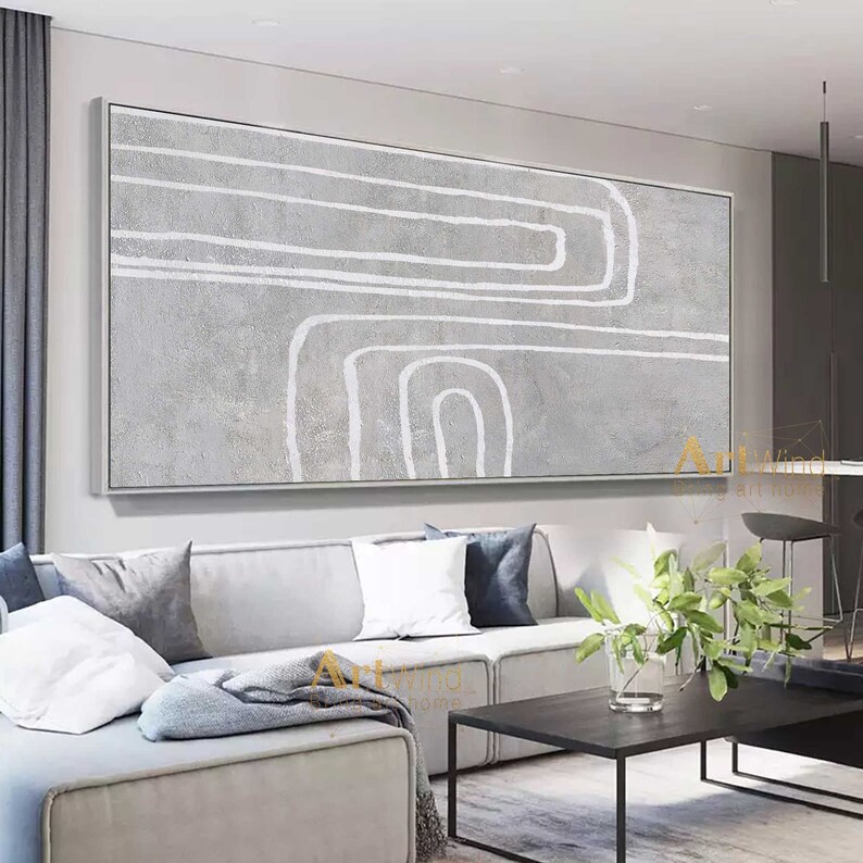 Large Abstract Canvas Art White Minimalist Abstract Painting Etsy