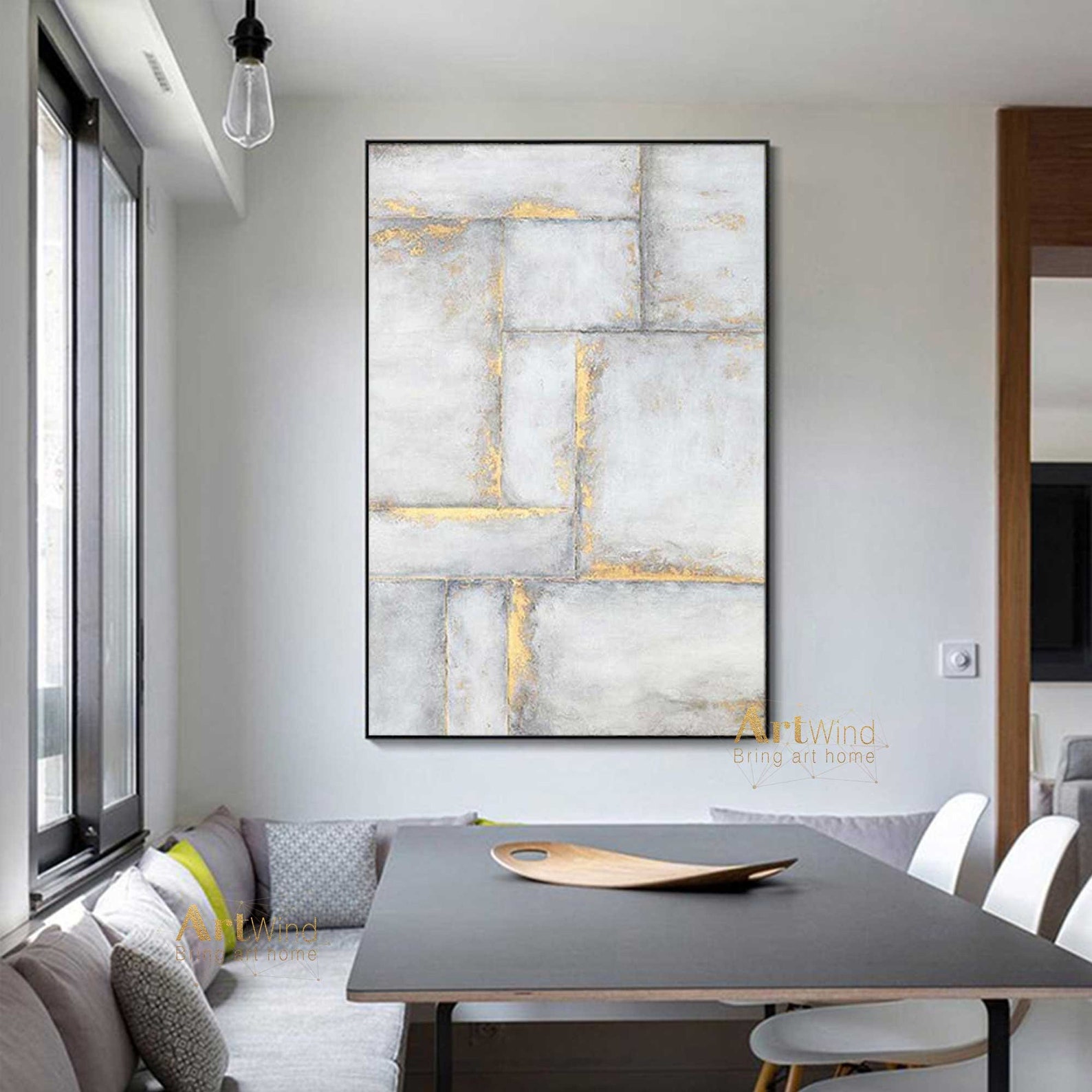 Huge Gold Leaf Art Grey Painting Large Abstract Painting on Etsy