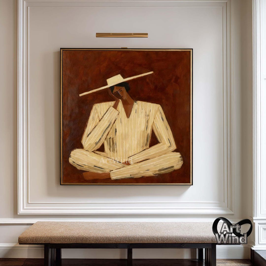 Large Abstract Woman Figure Painting Wabi Sabi Wall Art Retro Red ...