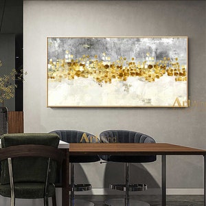 Gold Leaf Painting Grey Minimalist Art White Abstract Painting Gray And Gold Art Handmade Painting Contemporary Art Modern Acrylic Painting image 5