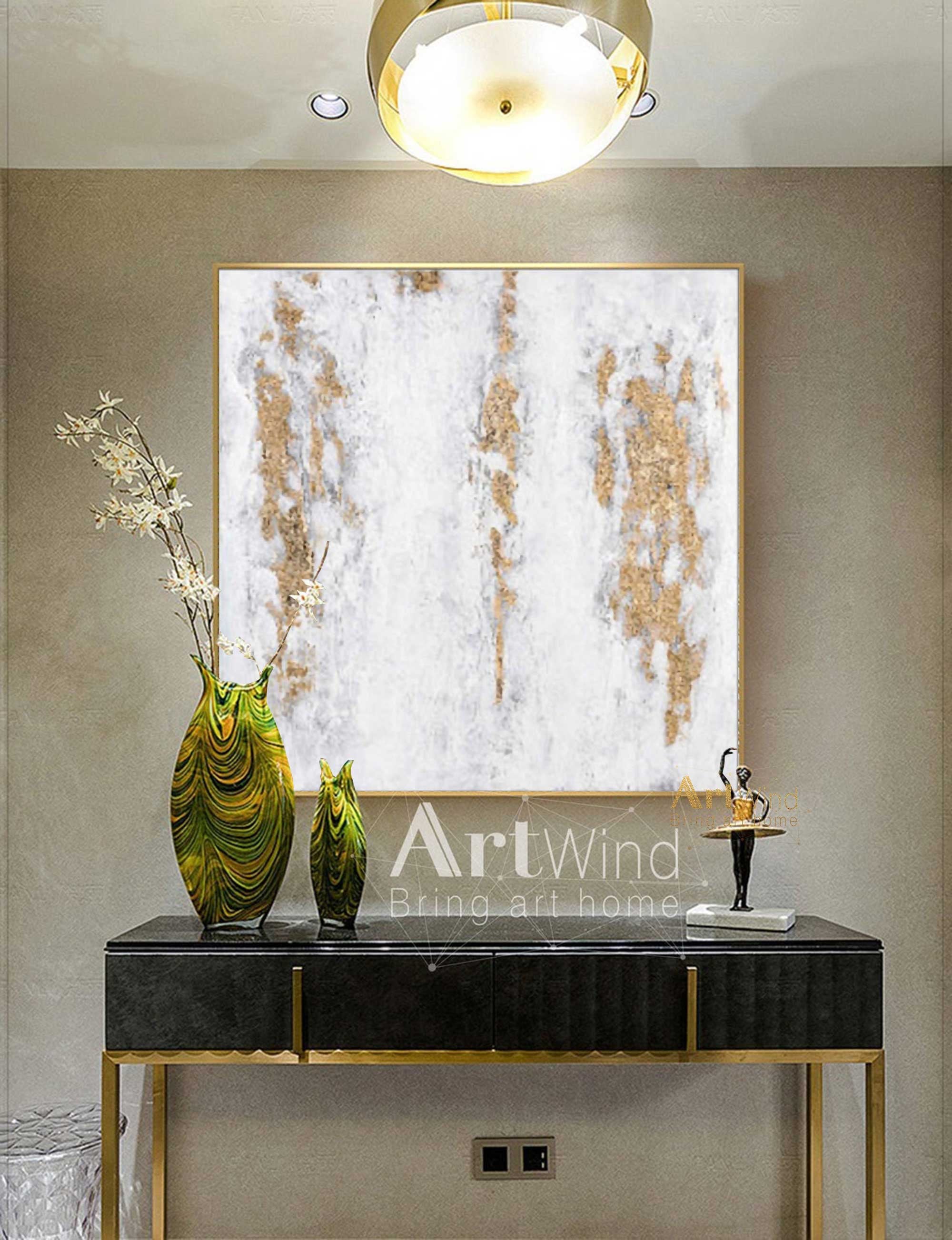 Large White And Gold Canvas Art White Abstract Painting Modern Etsy