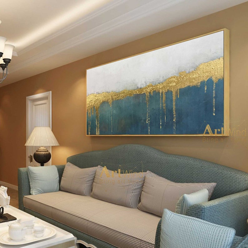 Abstract Canvas Art Green Modern Wall Art Gold Leaf Painting Etsy