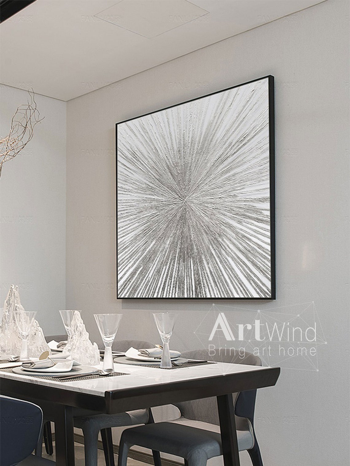 Silver Leaf Art Abstract Painting Large Abstract Etsy