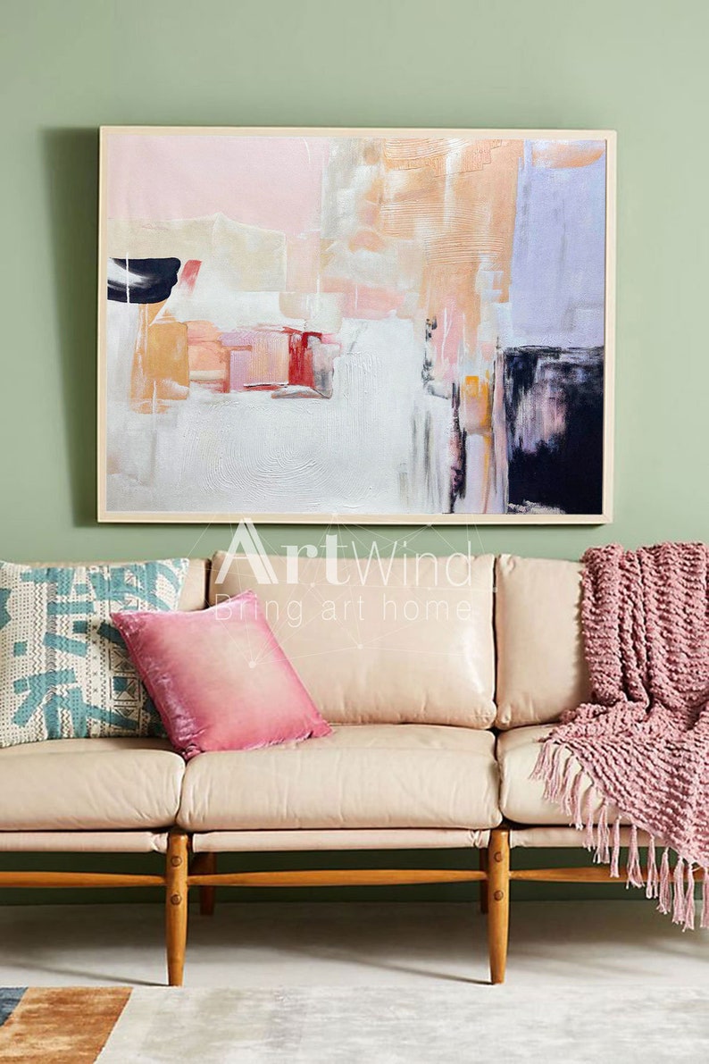 Large Abstract Acrylic Painting Pink And White Canvas Art Orange Abstract Painting Black And Blue Wall Art Bright Painting Colorful Wall Art image 1