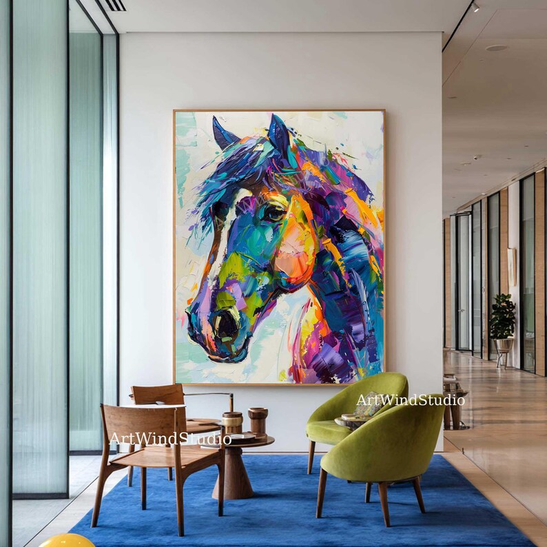 Large Abstract Horse Oil Painting Colorful Animal Wall Art Original ...