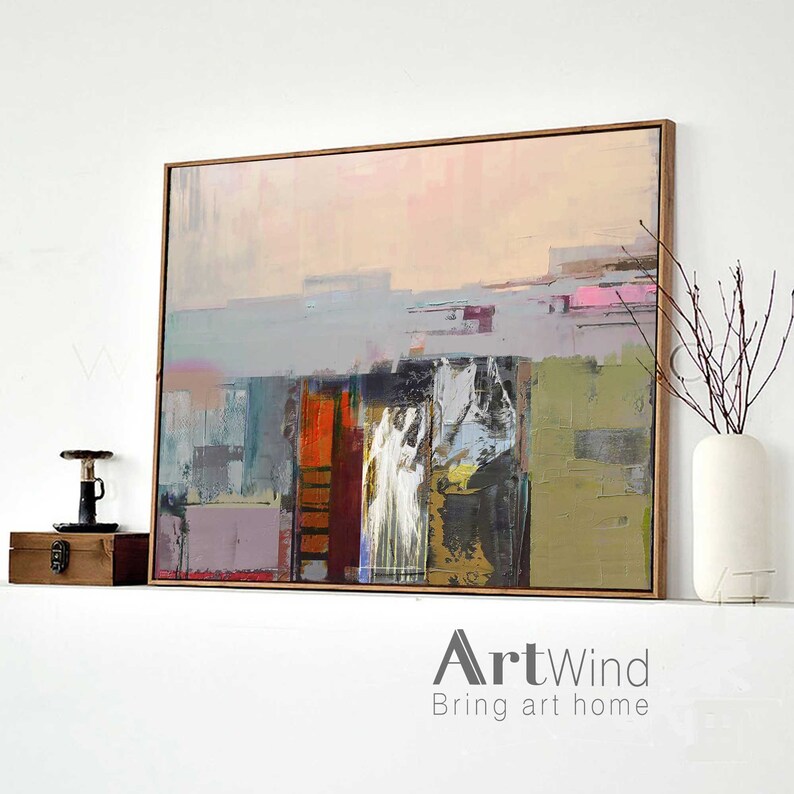 Extra Large Painting Beige Painting Landscape Painting Gray image 1