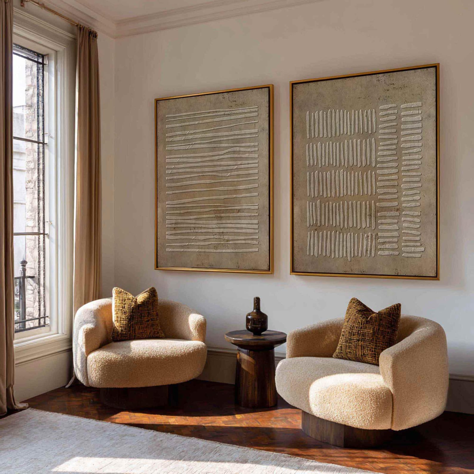 Large Textured Abstract Wall Art Set of 2 Brown Wabi Sabi Canvas Art ...