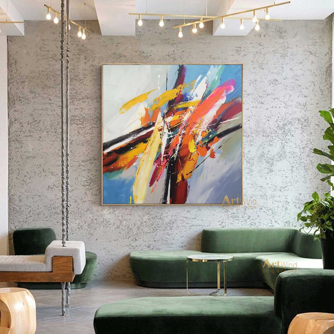 Bright Abstract Canvas Art Blue Knife Painting Colorful Canvas Etsy