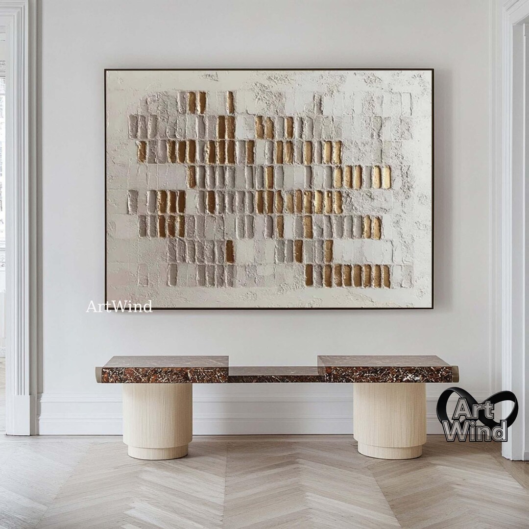 Large Gold Beige Textured Wall Art Modern Geometric Abstract Painting ...