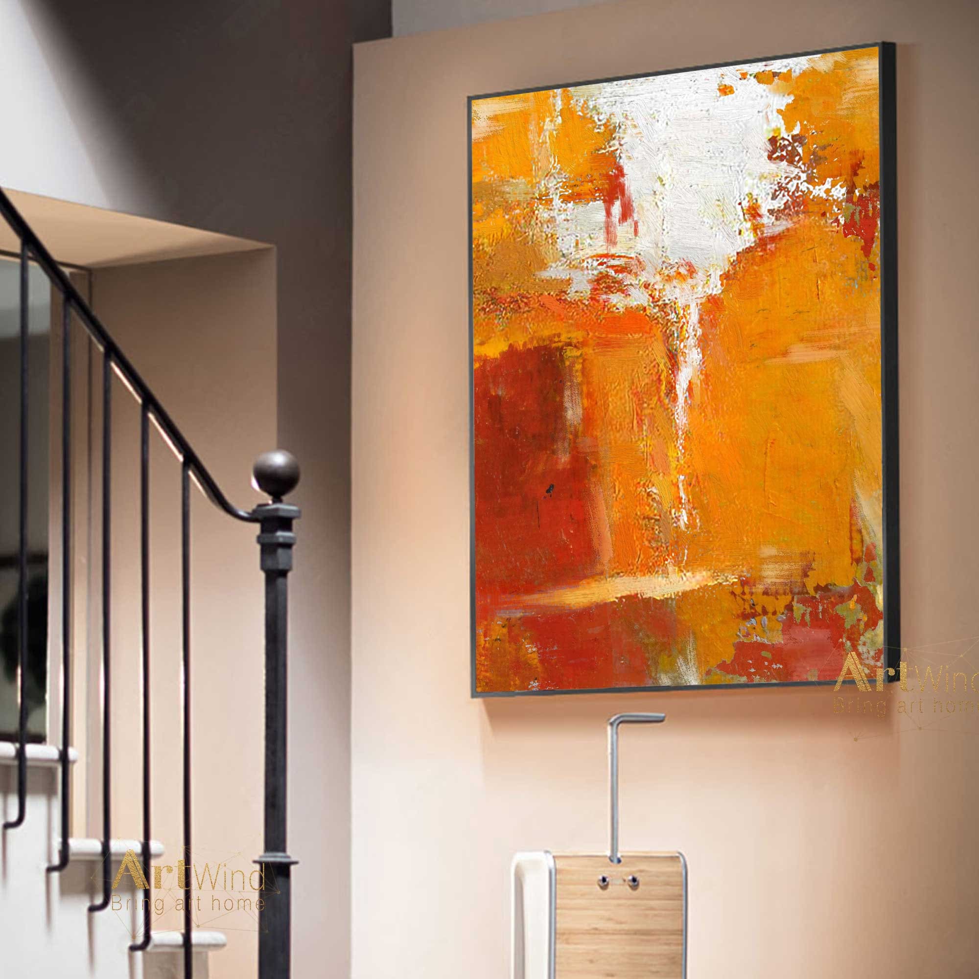 Oversized Abstract Painting Orange Abstract Canvas Art Framed Etsy