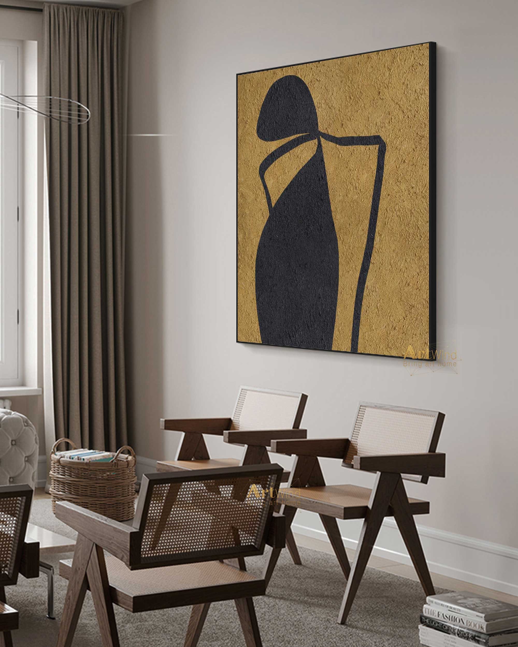 Gold Minimalist Art Big Abstract Painting On Canvas Black And Etsy