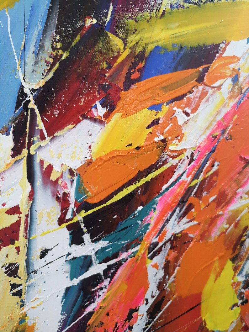 Large Original Colorful Painting Yellow Abstract Canvas Art Etsy