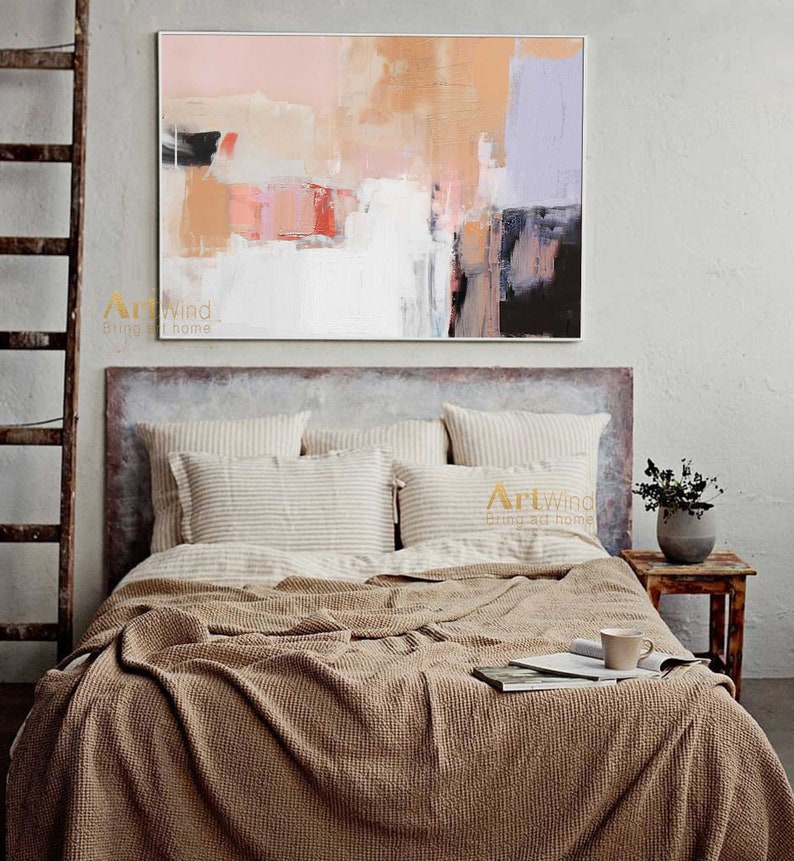 Large Abstract Acrylic Painting Pink and White Canvas Art Etsy