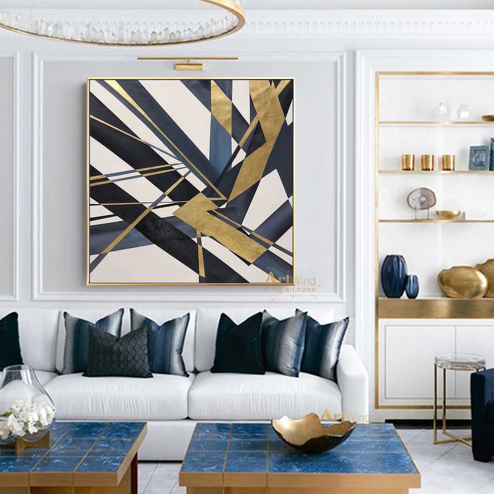 Oversized Painting Navy Blue Canvas Art Abstract Painting Etsy UK