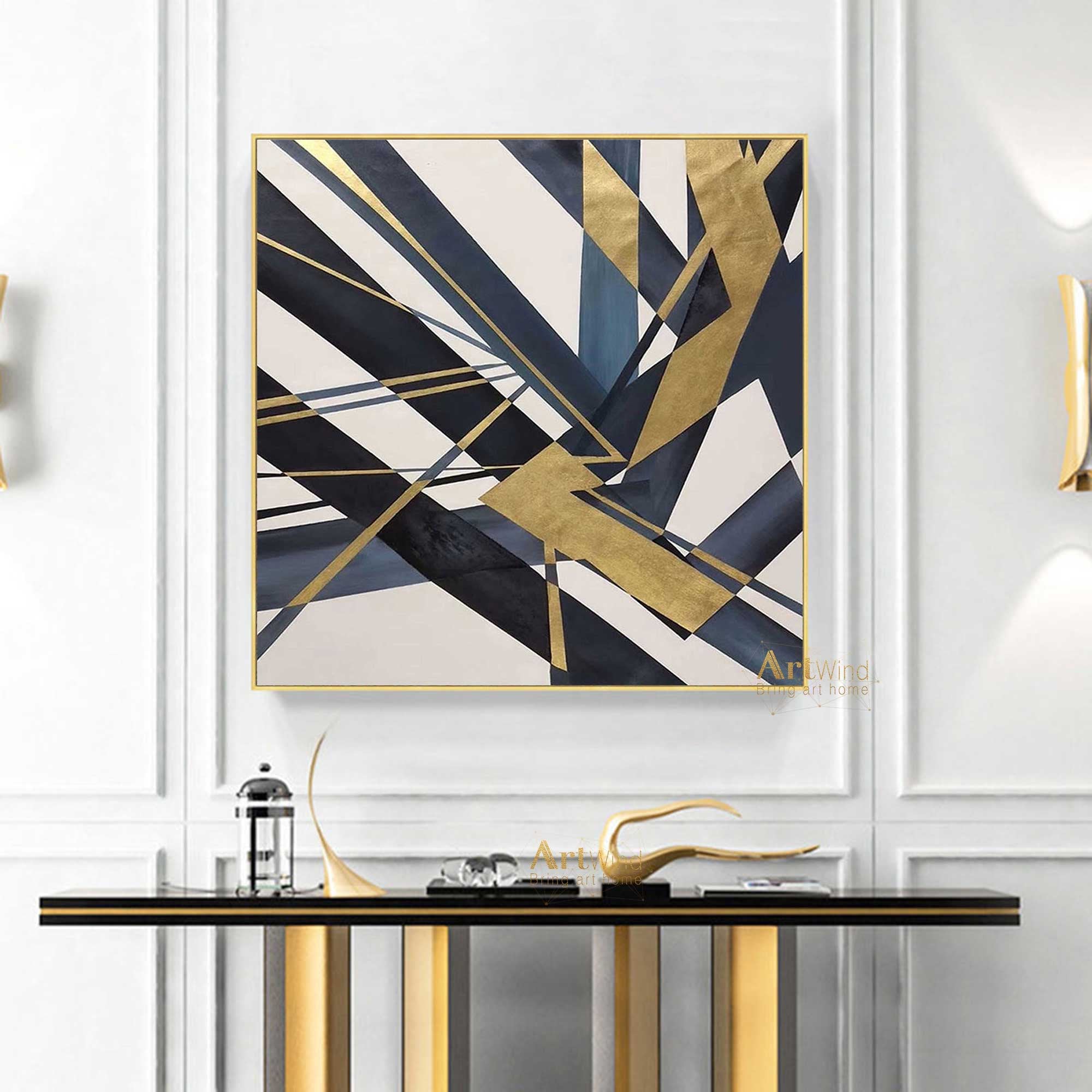 Oversized Painting Navy Blue Canvas Art Abstract Painting Etsy