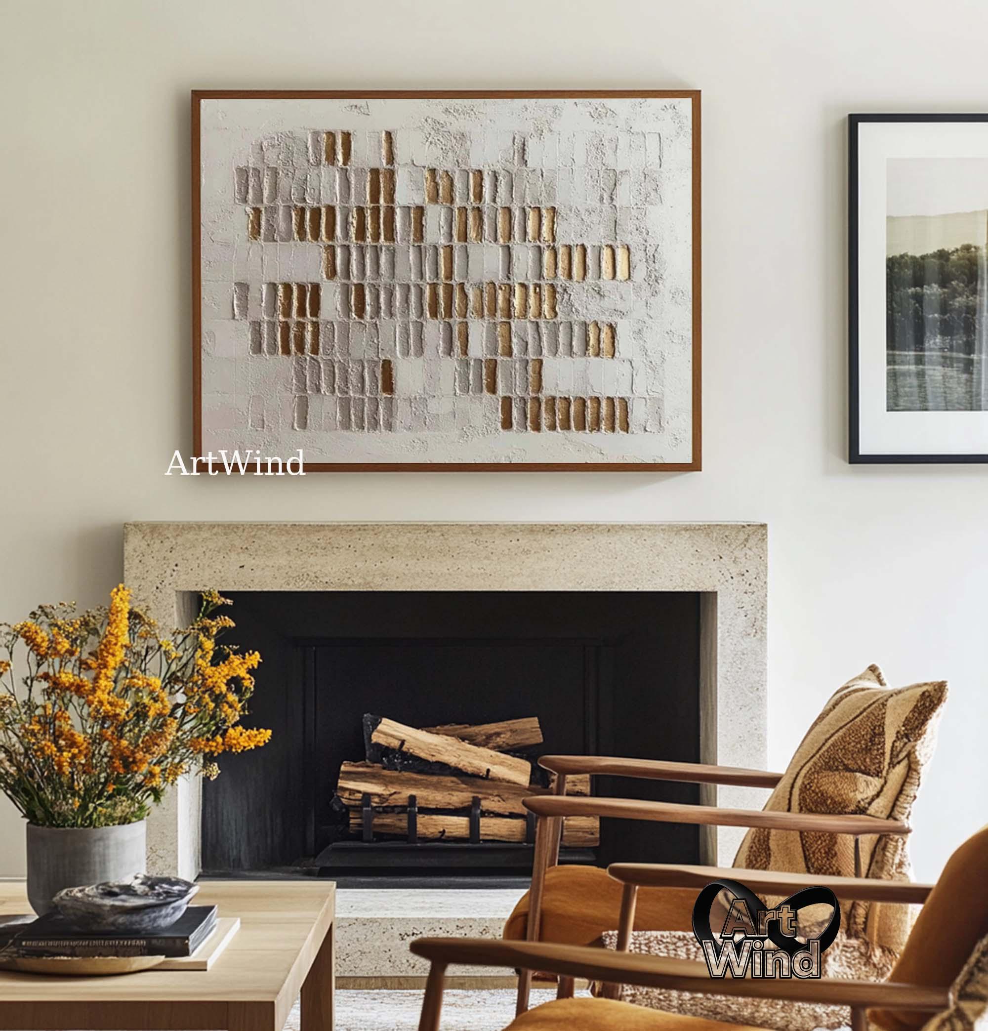 Large Gold Beige Textured Wall Art Modern Geometric Abstract Painting ...