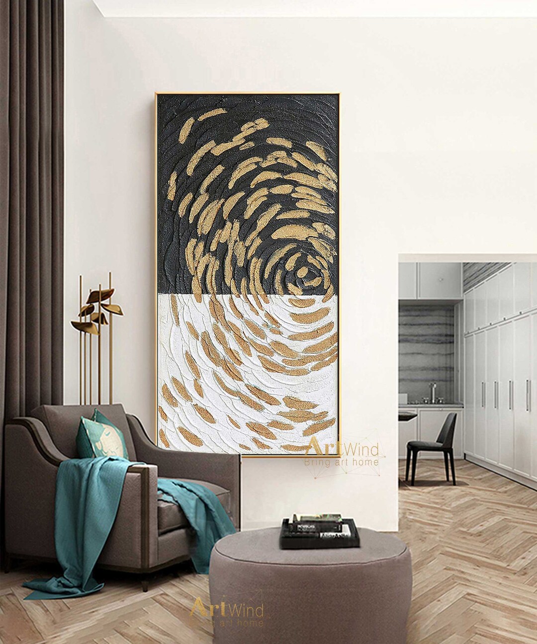Original Gold Leaf Abstract Painting Gold and Black Abstract Canvas Art ...