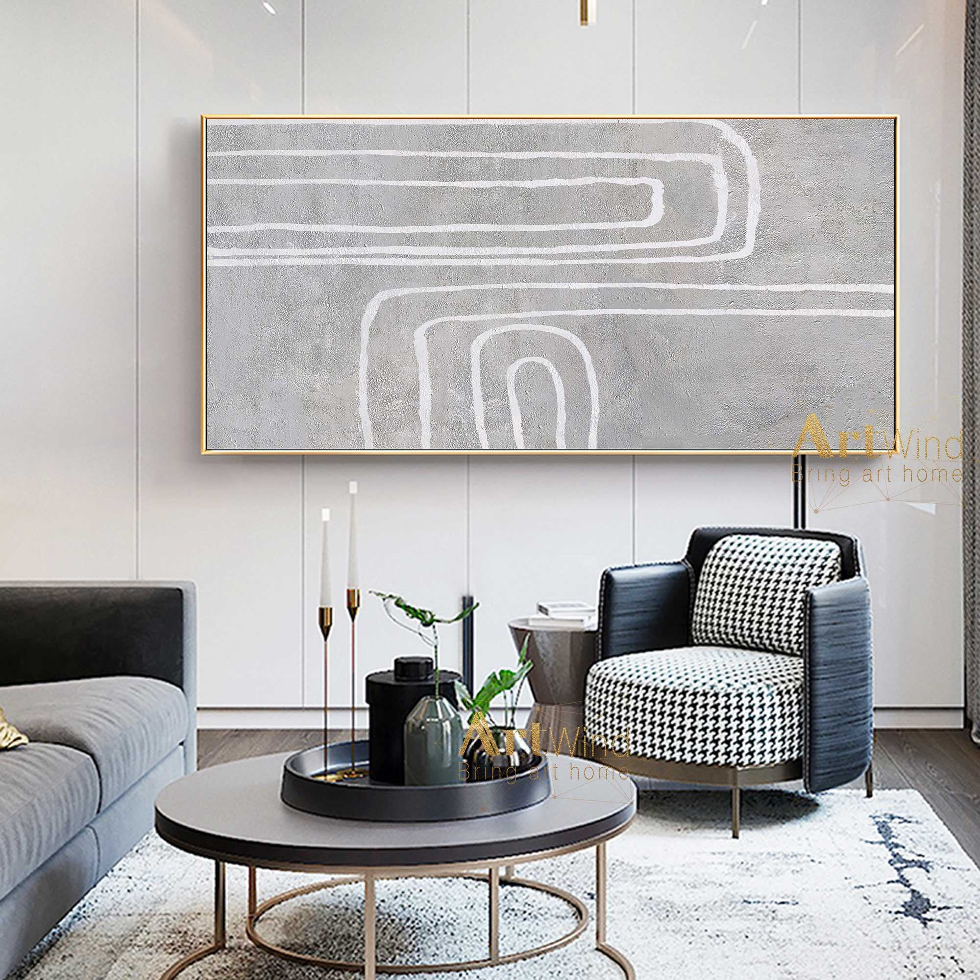 Large Abstract Canvas Art White Minimalist Abstract Painting Etsy