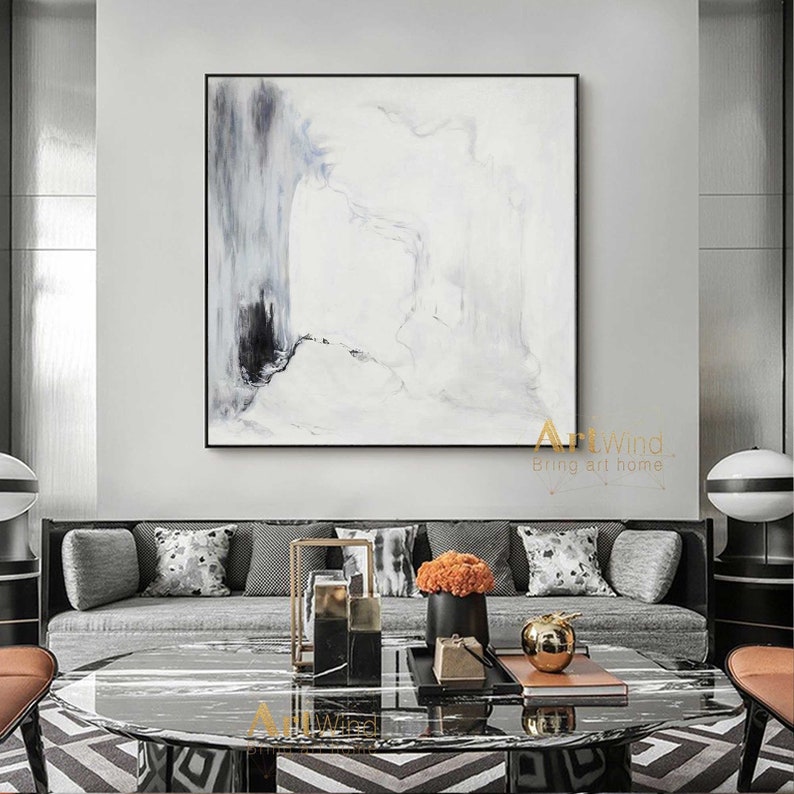 Original Abstract Canvas Art Grey Wall Art Large Contemporary Etsy