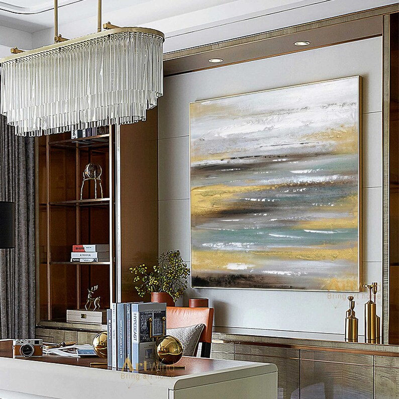 Teal and Gold Wall Art Seascape Painting Gold Leaf Art Etsy