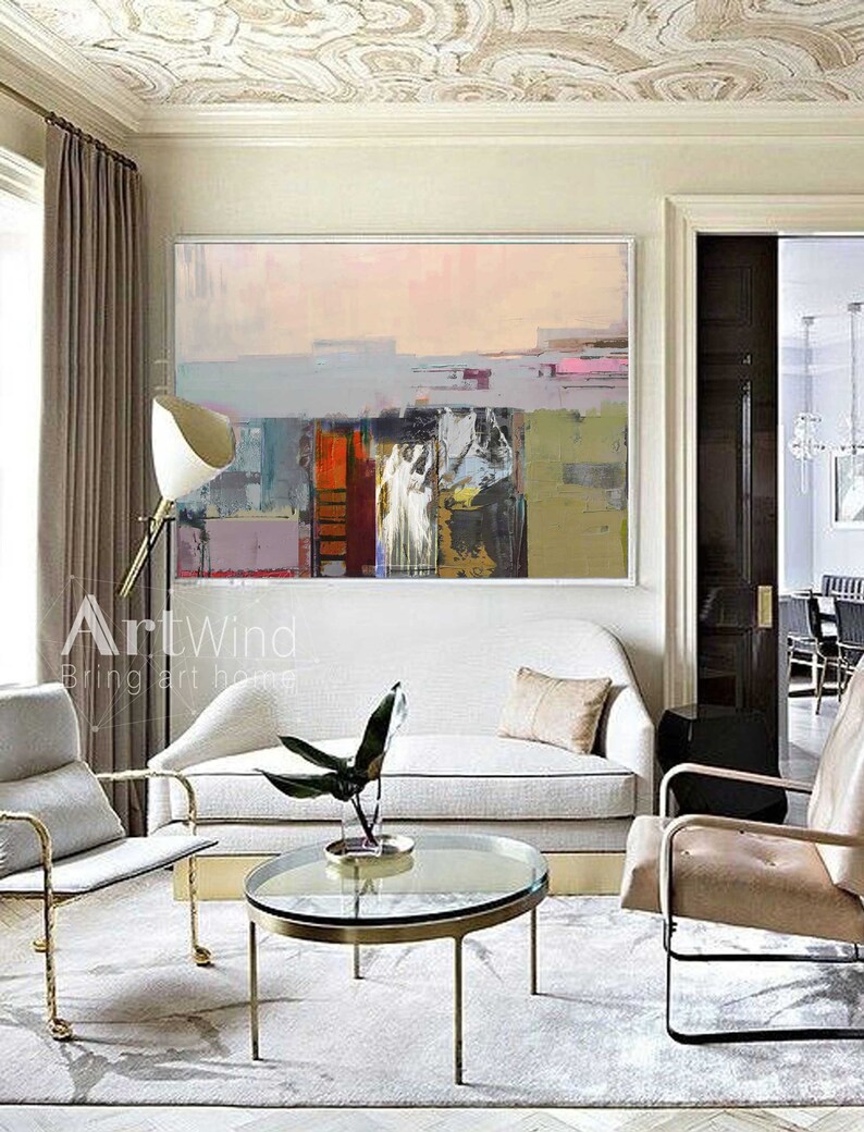 Extra Large Painting Beige Painting Landscape Painting Gray image 3