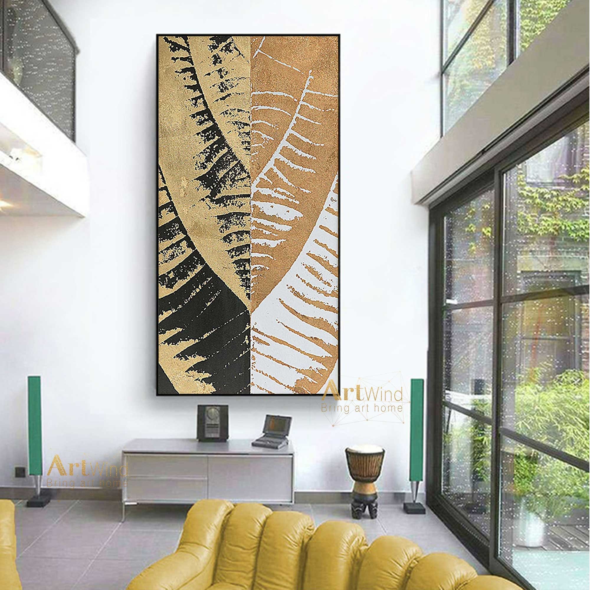 Contemporary Art Gold Leaf Abstract Painting Black and White | Etsy