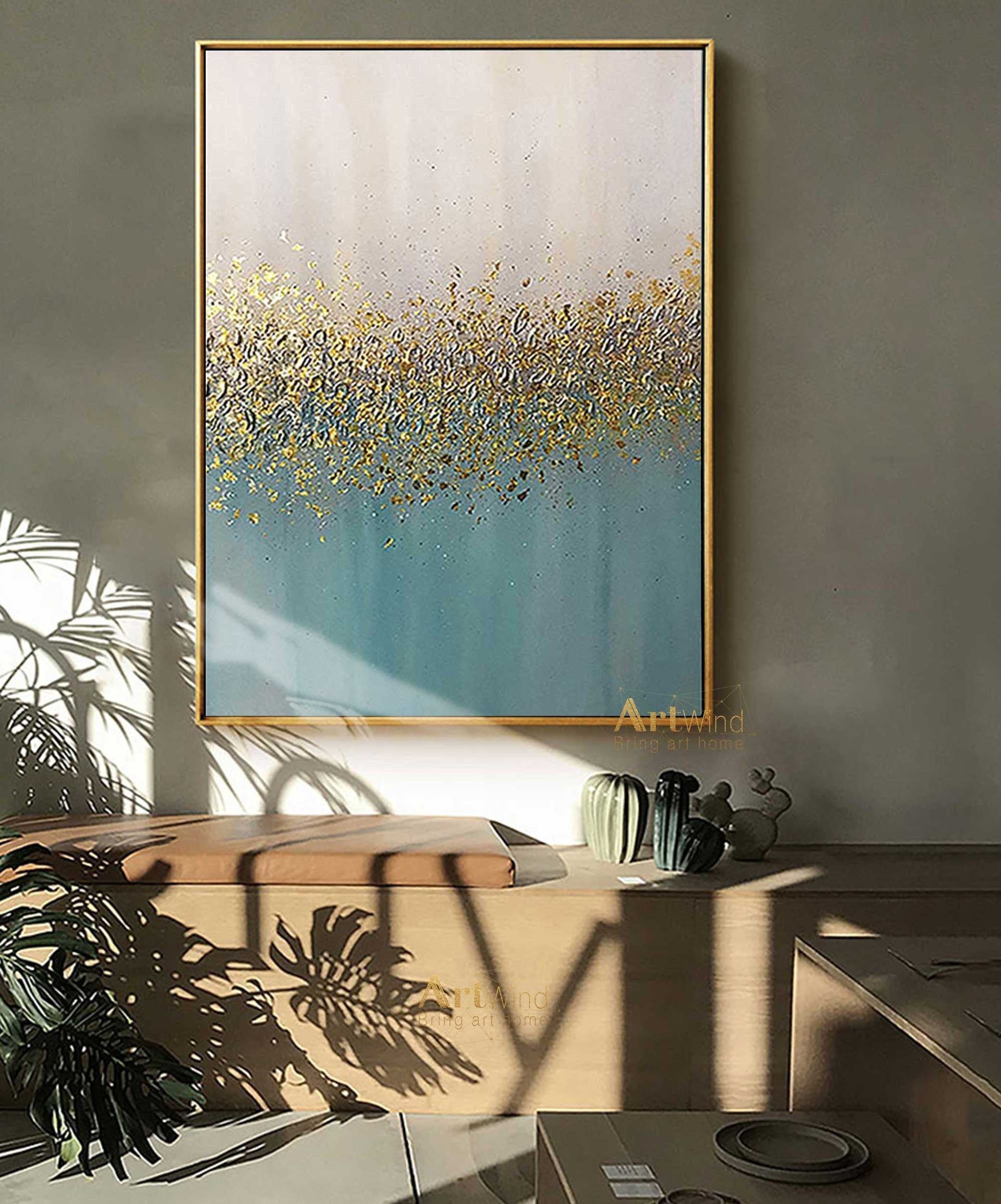 Pintura verde azul Grandes lienzos abstractos Art Beige Wall | Etsy